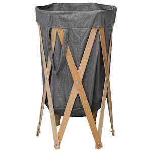Zložljiva košara za perilo siva iz lesa in blaga