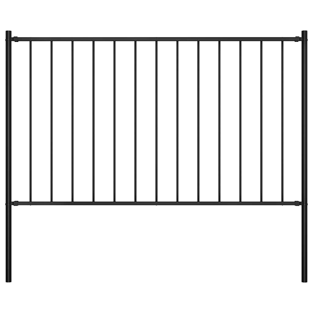 vidaXL Plotový panel se sloupky, práškově lakovaná ocel 1,7 x 0,75 m, černý