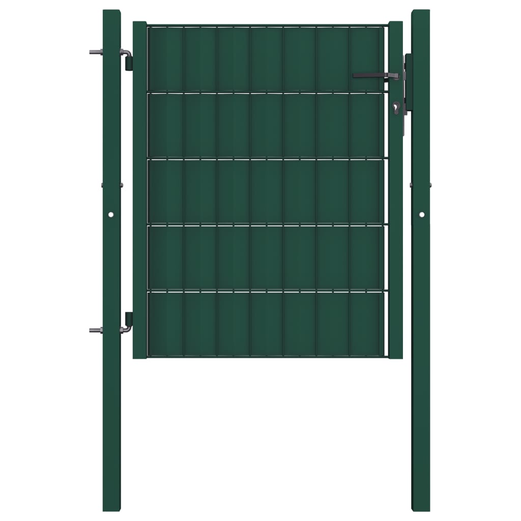 vidaXL Poartă de gard, verde, 100x101 cm, PVC și oțel 