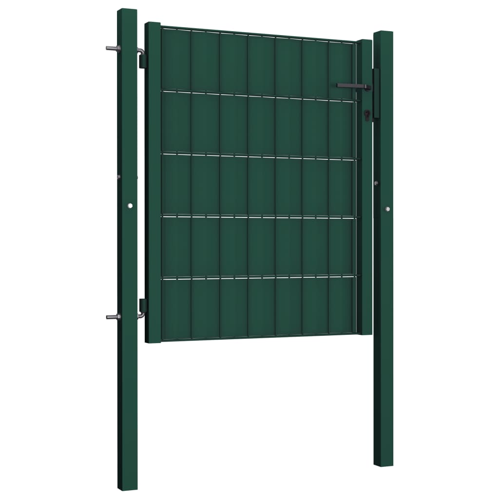 vidaXL Poartă de gard, verde, 100x101 cm, PVC și oțel 