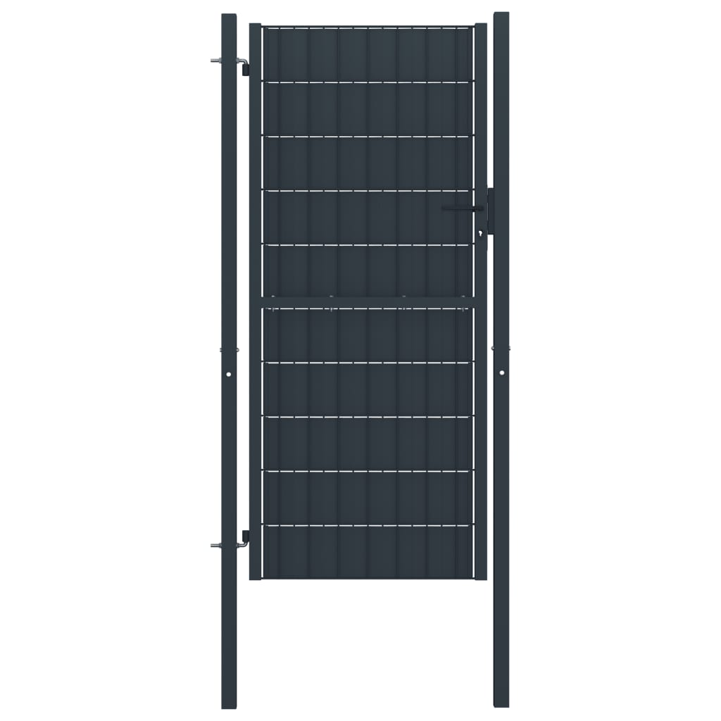 Puerta de valla de PVC y acero gris antracita 100x