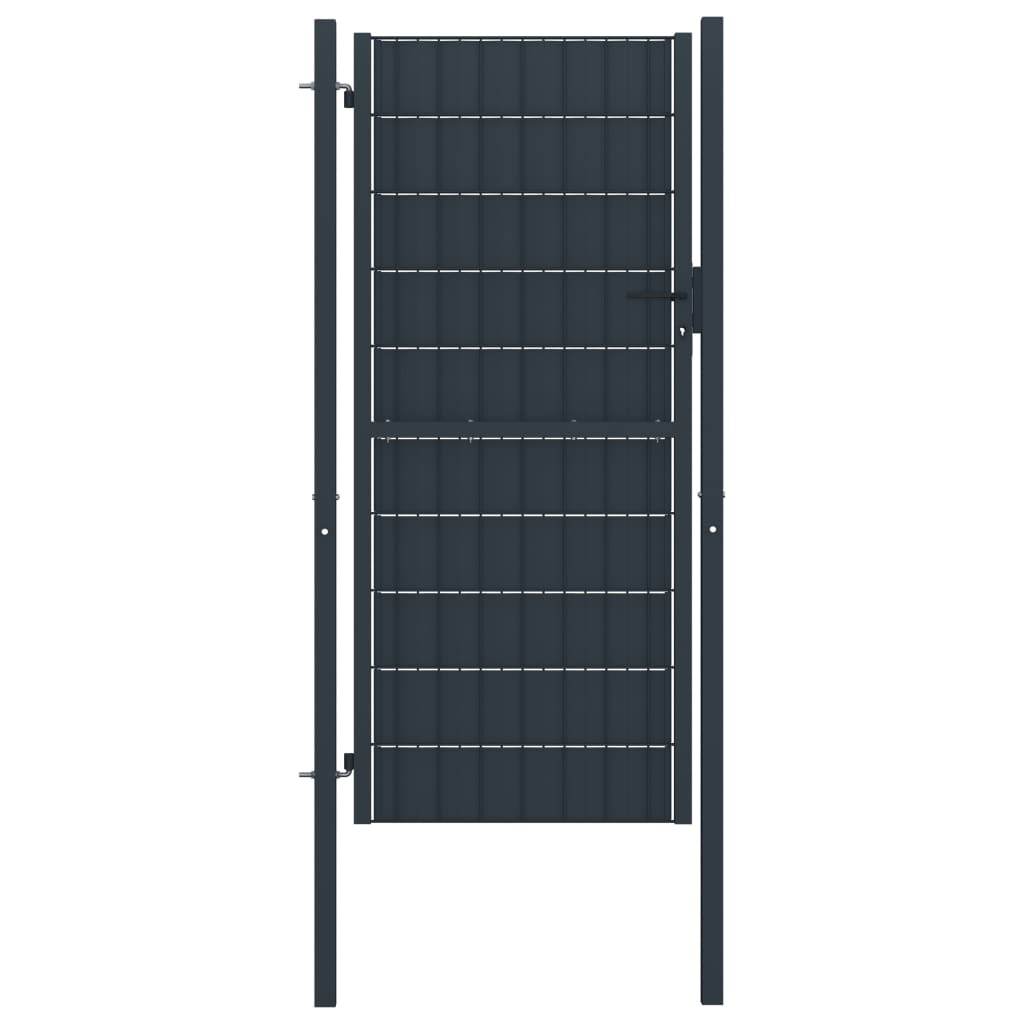 vidaXL Poartă de gard, antracit, 100x204 cm, PVC și oțel