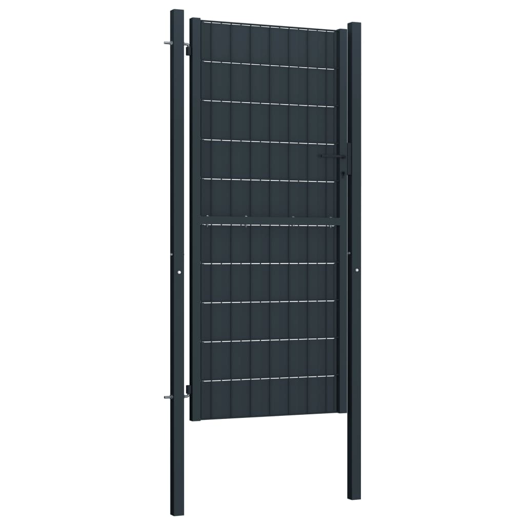 vidaXL Poort 100x204 cm PVC en staal antracietkleurig afbeelding