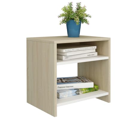 vidaXL Nattbord hvit og sonoma eik 40x30x40 cm konstruert tre