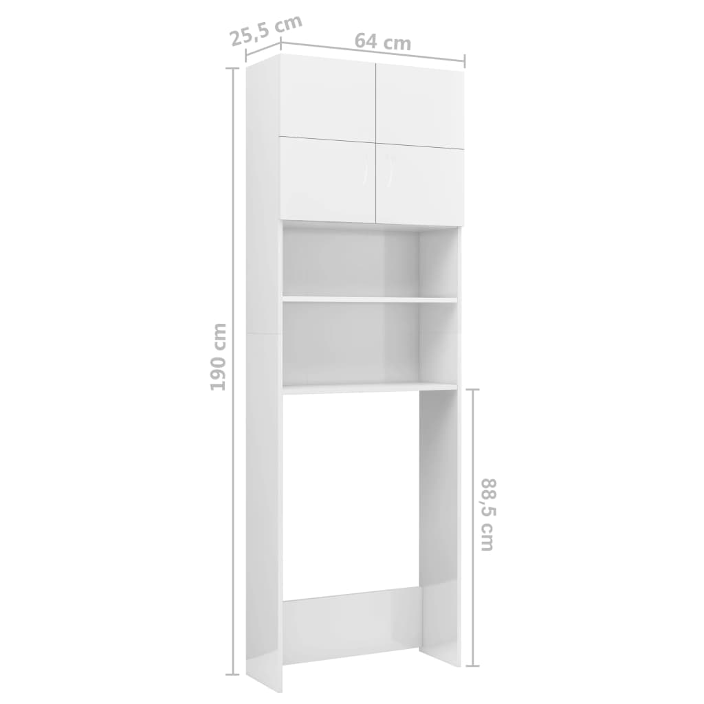 Szafka na pralkę, biała 64x25,5x190 cm, materiał drewnopochodny