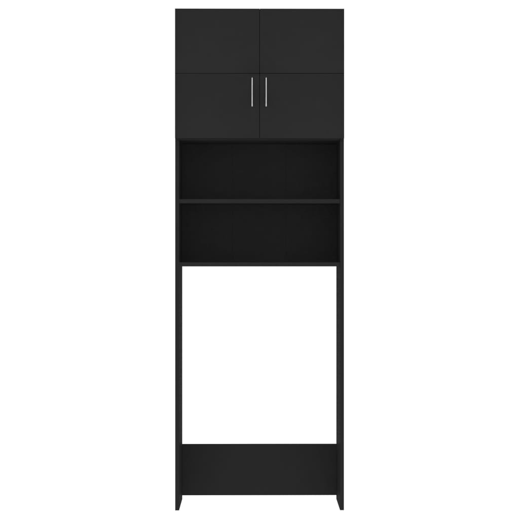 Fekete forgácslap mosógépszekrény 64 x 25,5 x 190 cm 