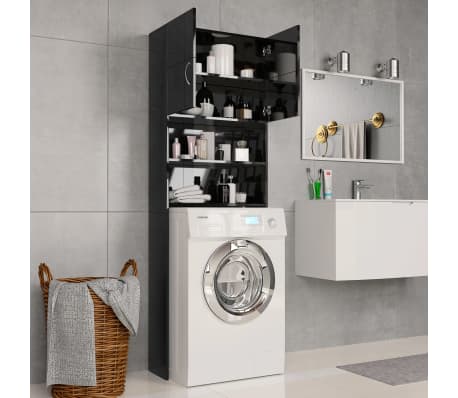 vidaXL Ντουλάπι Πλυντηρίου Γυαλιστερό Μαύρο 64 x 25,5 x 190 εκ.