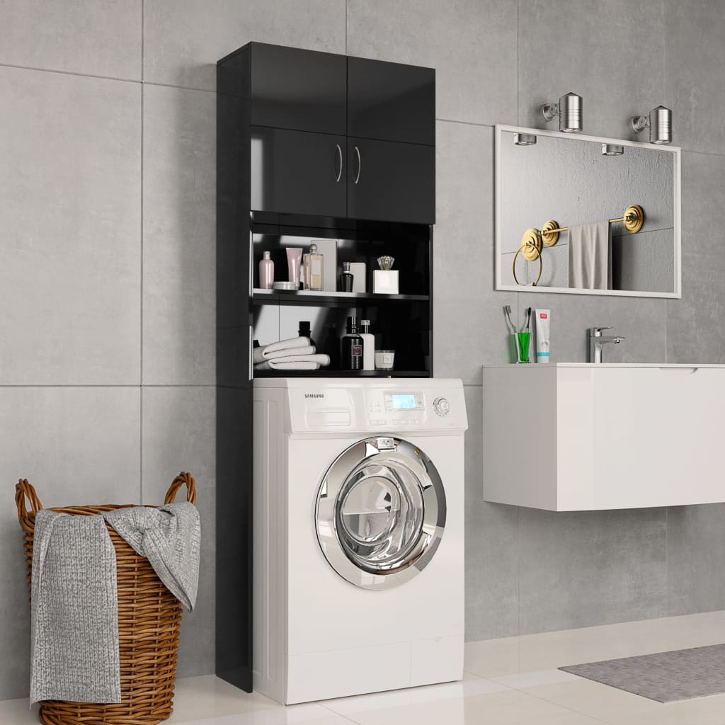 vidaXL Dulap mașina de spălat, negru extralucios, 64×25,5×190 cm vidaxl.ro