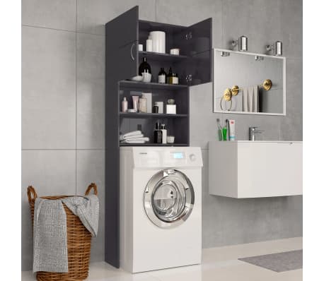 vidaXL Washing Machine Cabinet High Gloss Grey 64x25.5x190 cm Engineered Wood