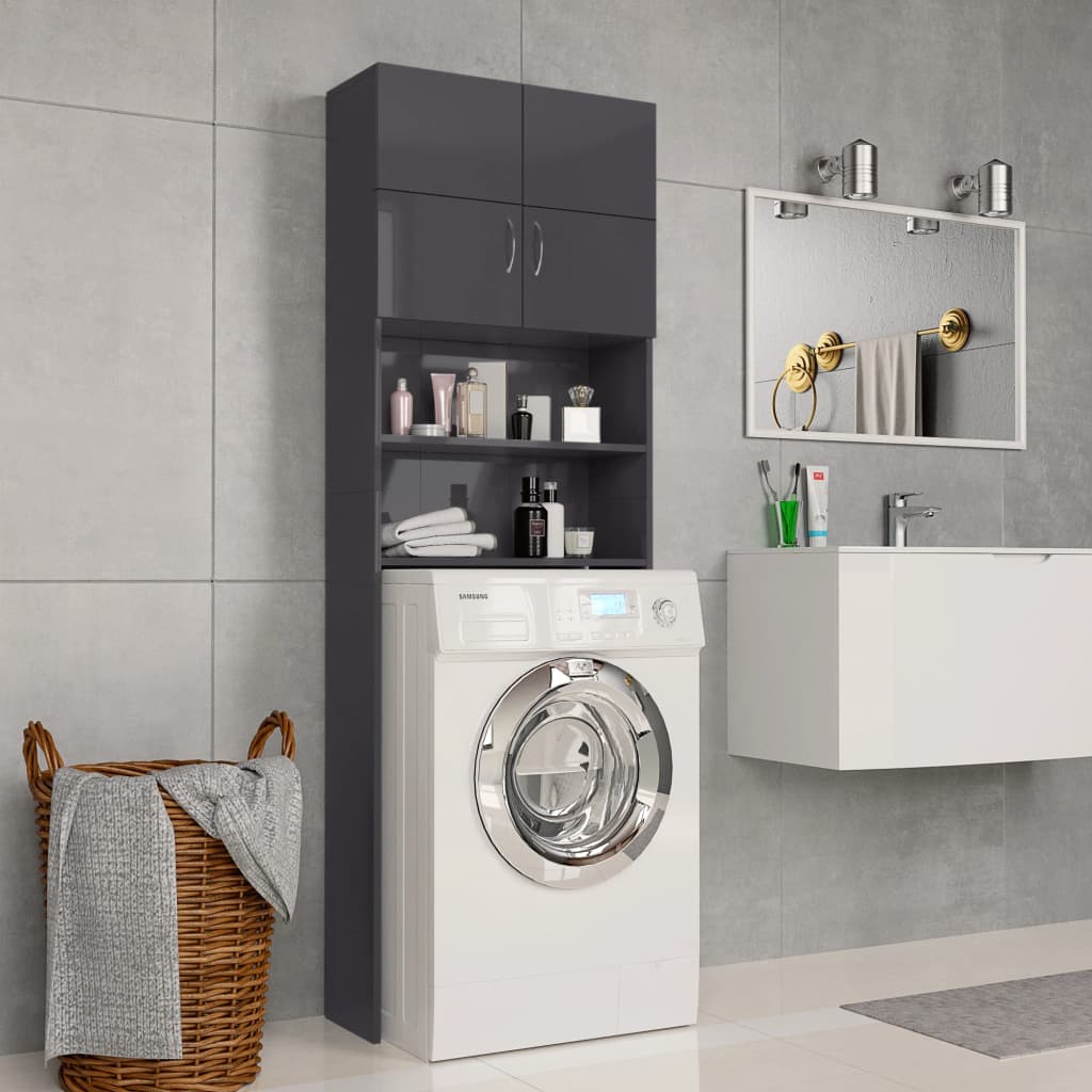 vidaXL Dulap mașina de spălat, gri extralucios, 64×25,5×190 cm vidaxl.ro