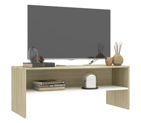vidaXL TV-benk hvit og sonoma eik 100x40x40 cm konstruert tre