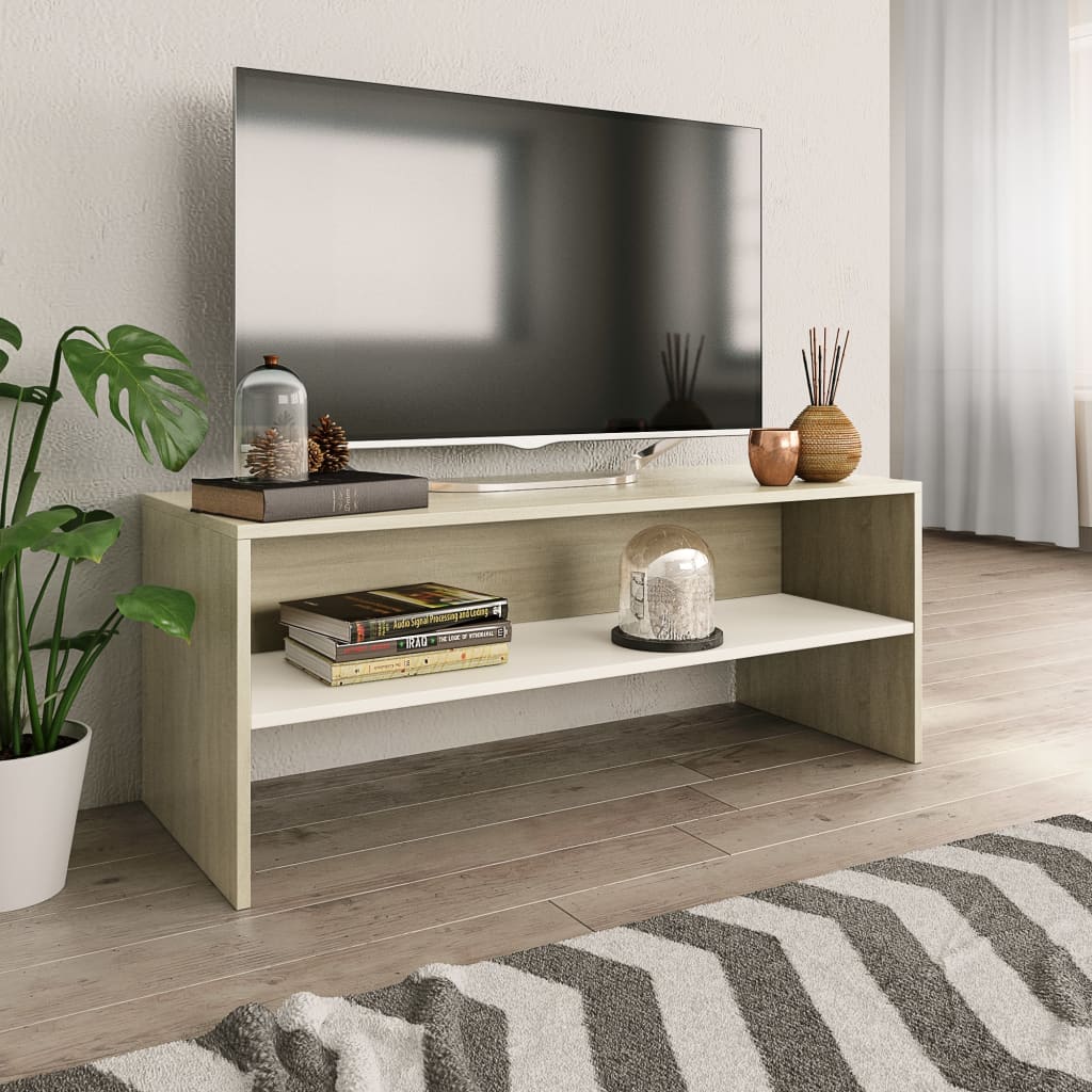 vidaXL Comodă TV, alb și stejar sonoma, 100 x 40 x 40 cm, PAL 100