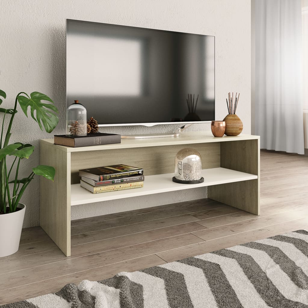 vidaXL Szafka pod telewizor, biel i db sonoma, 100x40x40 cm