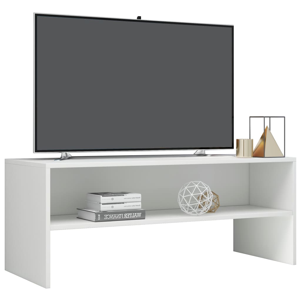 Magasfényű fehér szerelt fa TV-szekrény 100 x 40 x 40 cm 