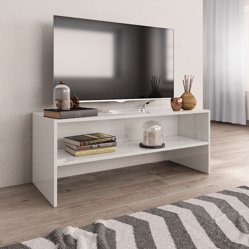 vidaXL Comodă TV, alb lucios, 100 x 40 x 40 cm, PAL vidaxl.ro