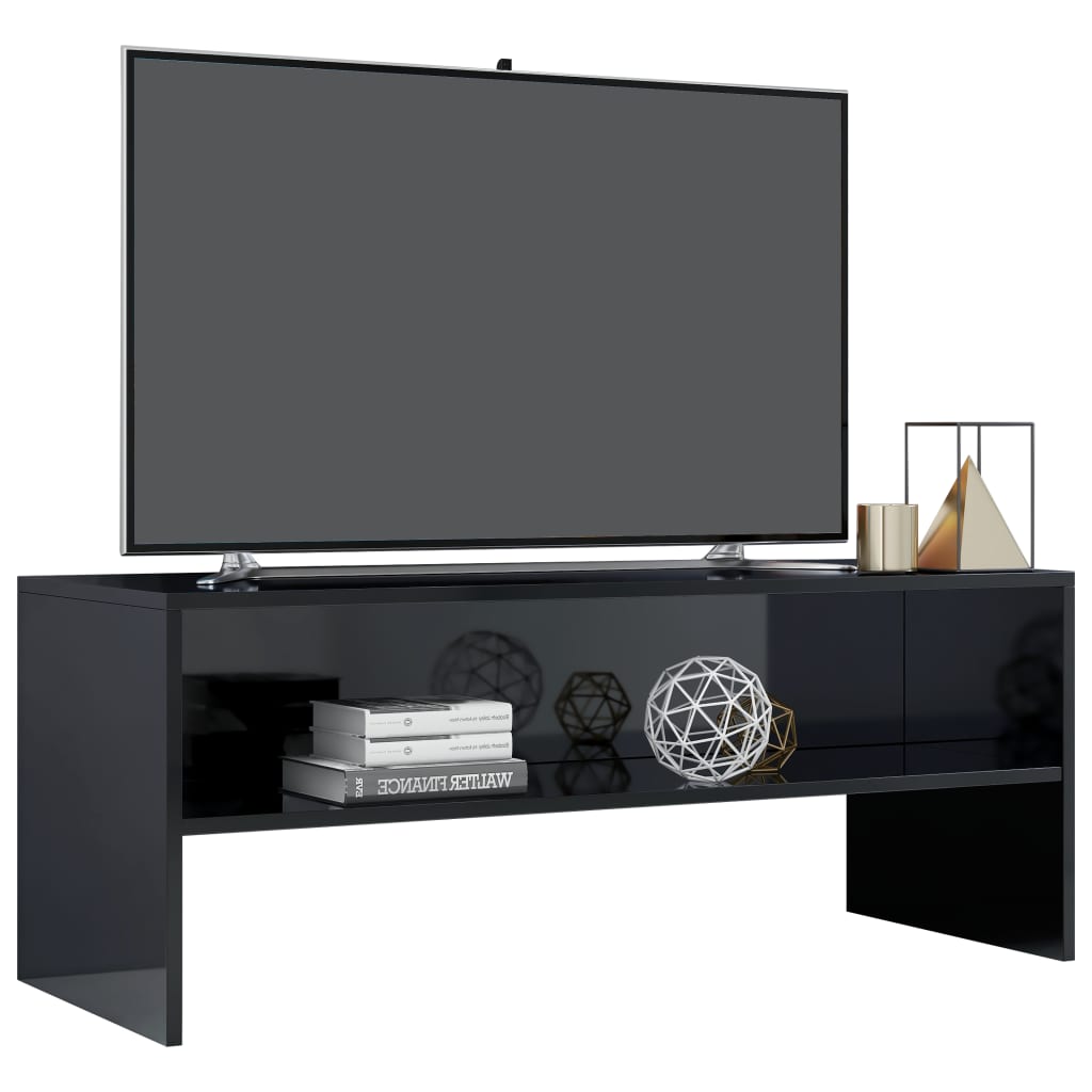 Meuble TV Noir brillant 100 x 40 x 40 cm Aggloméré | meublestv.fr 4
