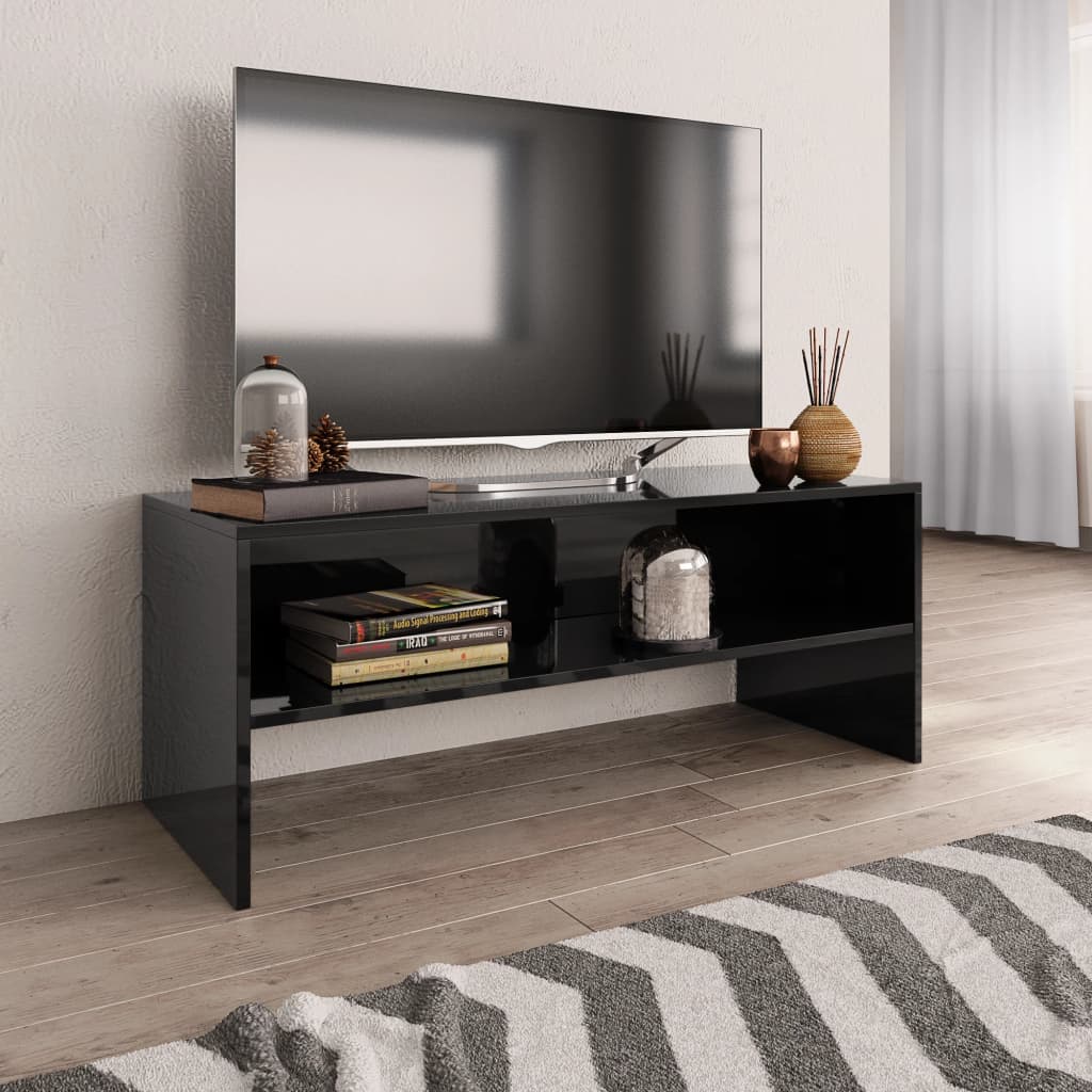 vidaXL Szafka TV, czarna, wysoki połysk, 100x40x40cm, płyta wiórowa