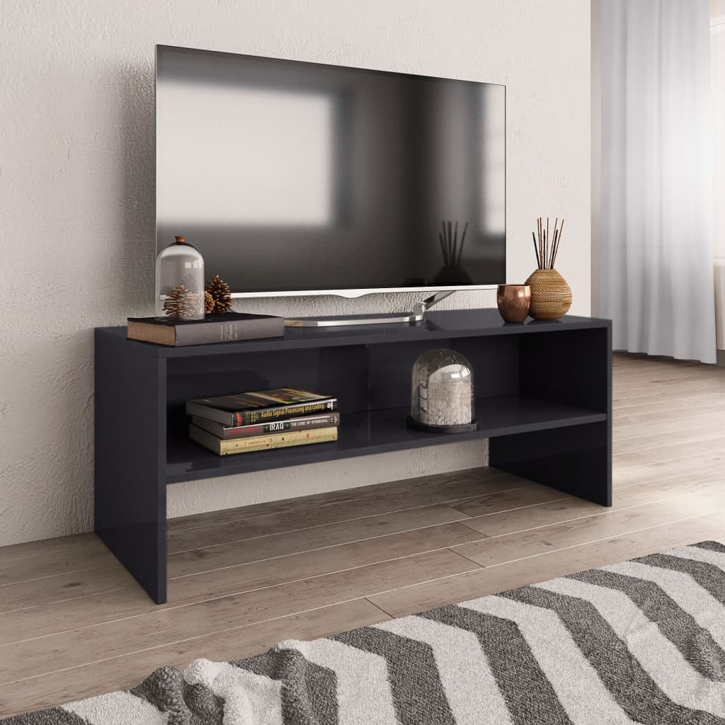 vidaXL Szafka pod TV, szara, wysoki poysk, 100x40x40 cm