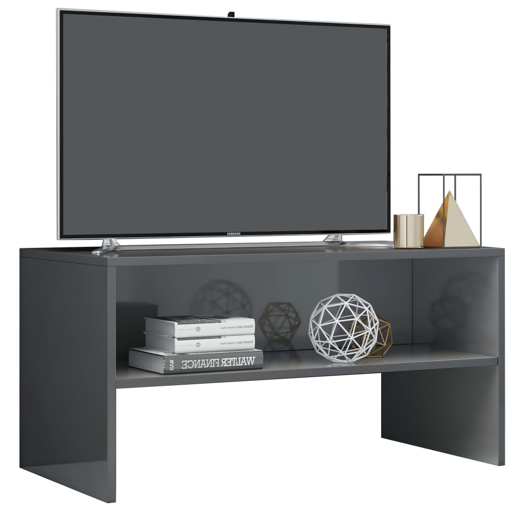 Magasfényű szürke forgácslap TV-szekrény 80 x 40 x 40 cm 