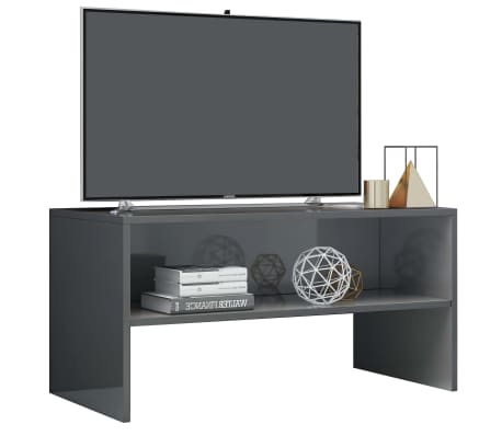 vidaXL Έπιπλο Τηλεόρασης Γυαλιστερό Γκρι 80x40x40 εκ. από Επεξ. Ξύλο