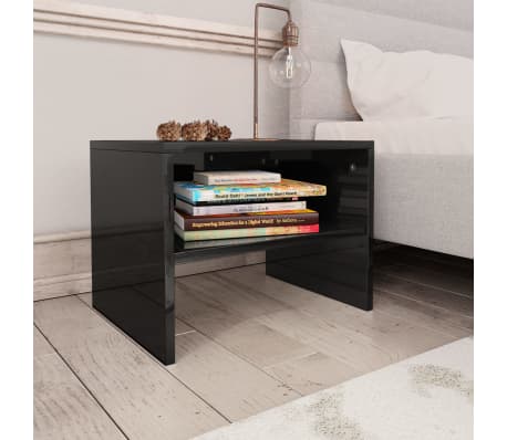 vidaXL Y&ouml;p&ouml;yd&auml;t 2kpl korkeakiilto musta 40x30x30 cm lastulevy