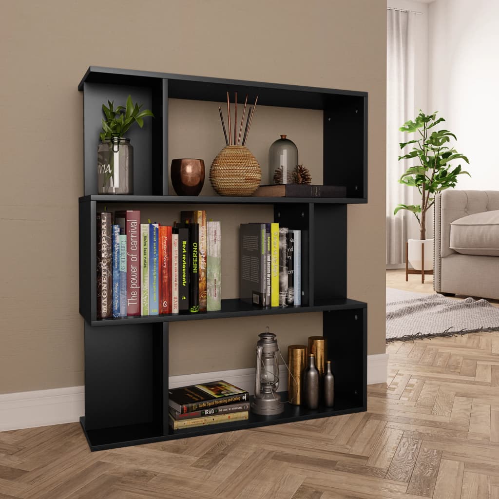 vidaXL Bibliotecă/Separator cameră, negru, 80x24x96 cm, lemn prelucrat