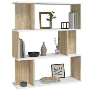 vidaXL Spintelė knygoms/kambario pertvara, balta/ąžuolo, 80x24x96cm