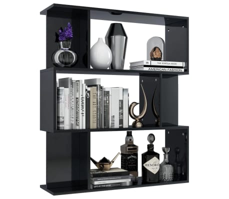 vidaXL Spintelė knygoms/kambario pertvara, juoda, 80x24x96cm, blizgi