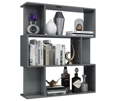 vidaXL オープンラック/間仕切り ハイグロスグレー 80x24x96cm パーティクルボード