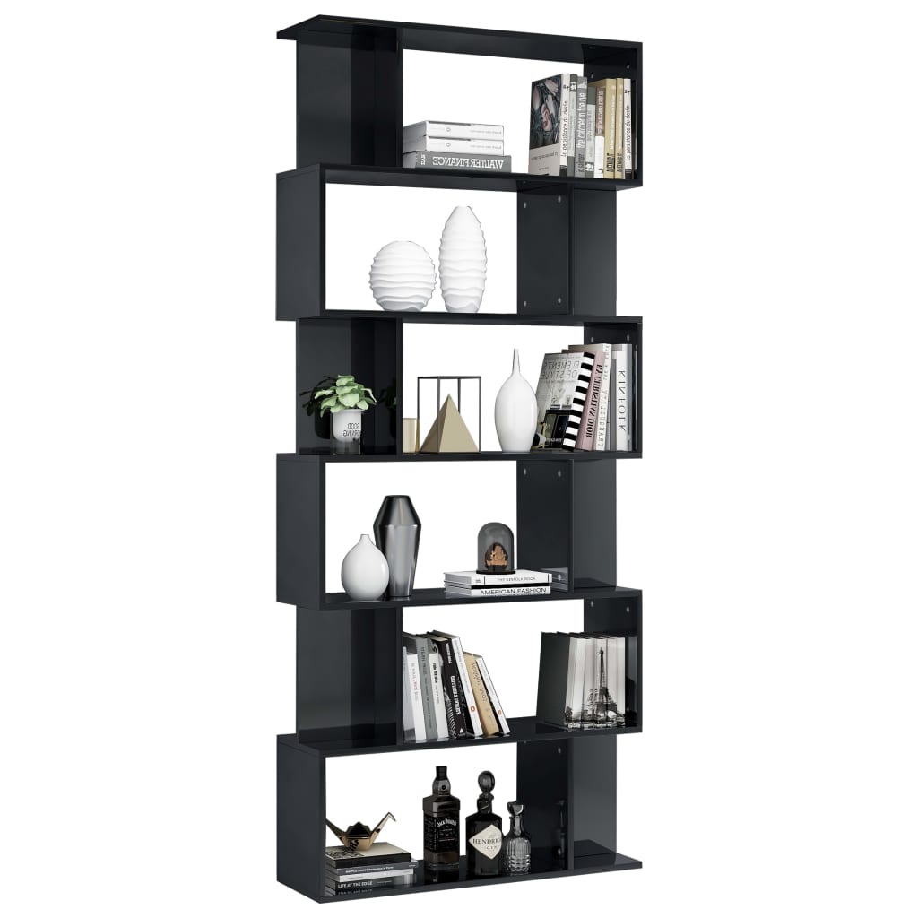 vidaXL Book Cabinet/Room Divider High Gloss Black 80x24x192 cm Engineered Wood