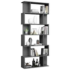 vidaXL Regał na książki/przegroda, szary, wysoki połysk, 80x24x192 cm