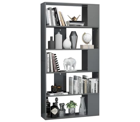 vidaXL Regał na książki/przegroda, szary, wysoki połysk, 80x24x159 cm