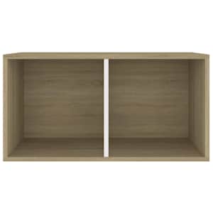 vidaXL reol til lp'er 71x34x36 cm konstrueret tr&aelig; hvid og sonoma-eg