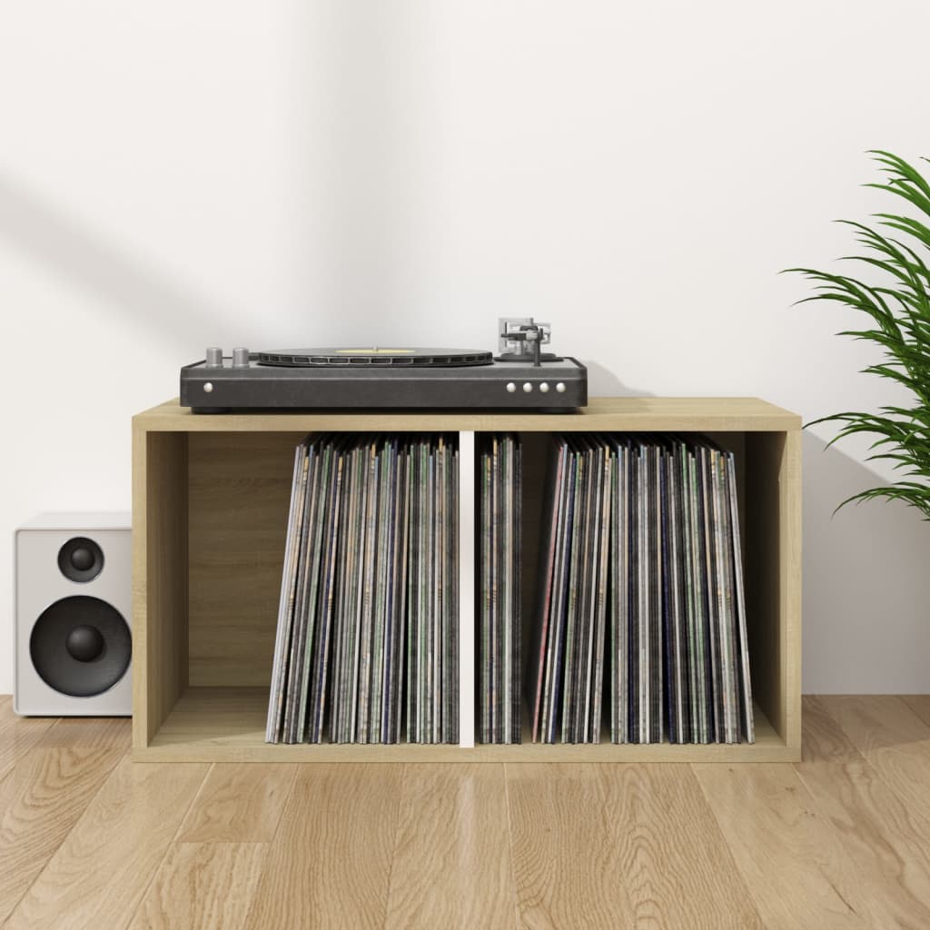 vidaXL Cutie depozitare vinyl-uri, alb/stejar Sonoma, 71x34x36 cm, PAL vidaxl.ro