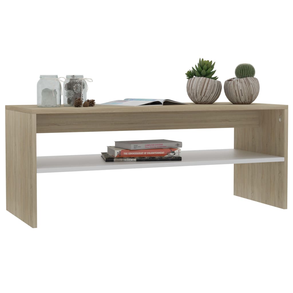 

vidaXL Salontafel 100x40x40 cm bewerkt hout wit en sonoma eikenkleurig