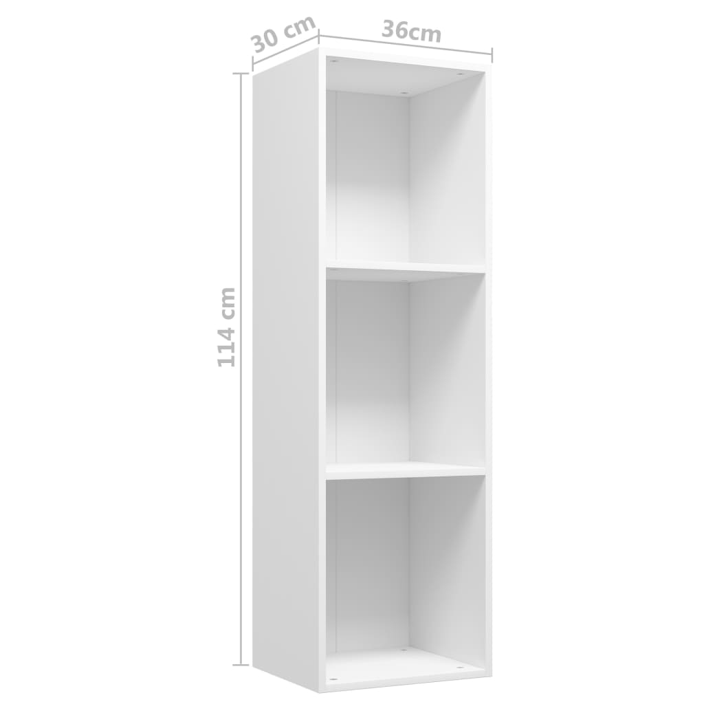 Fehér forgácslap könyv-/TV-szekrény 36 x 30 x 114 cm 