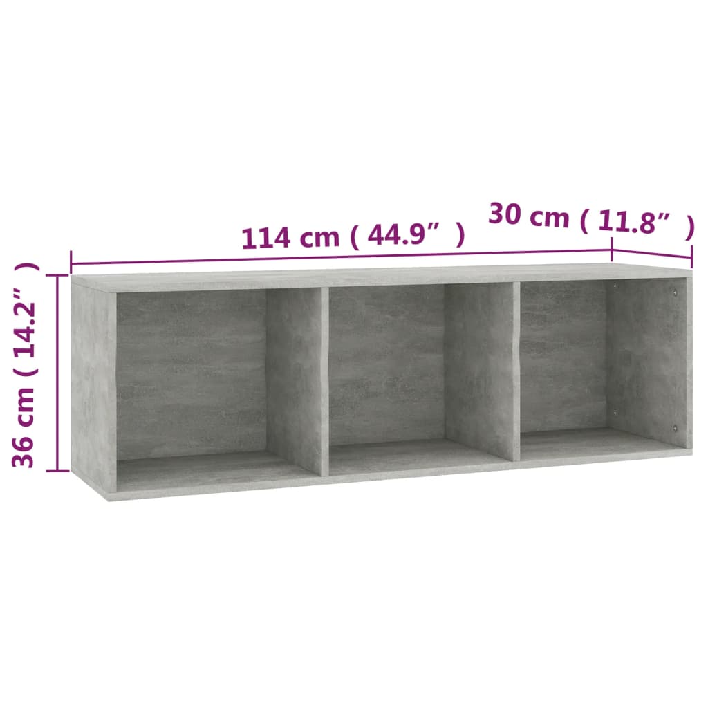Betonszürke szerelt fa könyv-/TV-szekrény 36 x 30 x 114 cm 