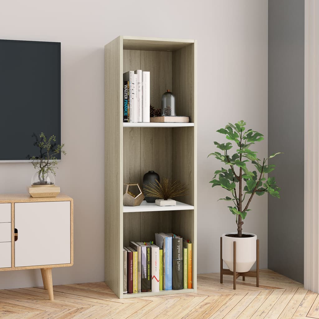 vidaXL Bücherregal/TV-Schrank Weiß Sonoma-Eiche 36x30x114 cm