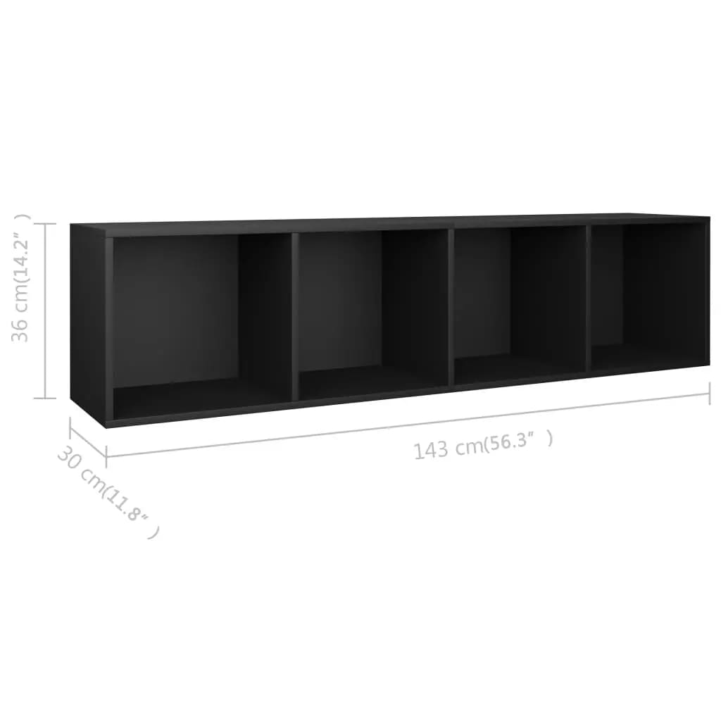 Fekete forgácslap könyv-/TV-szekrény 36 x 30 x 143 cm 