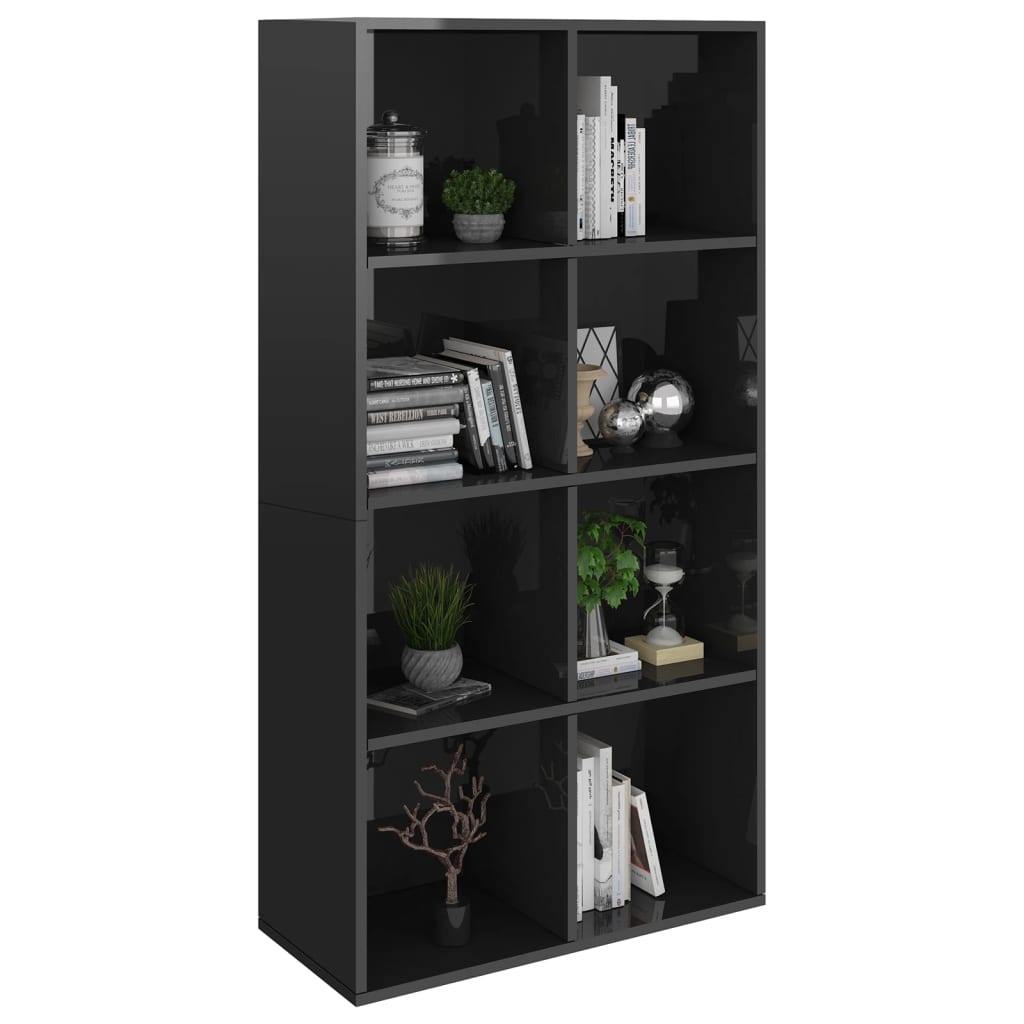 vidaXL Bücherregal/Sideboard Hochglanz-Schwarz 66×30×130 cm