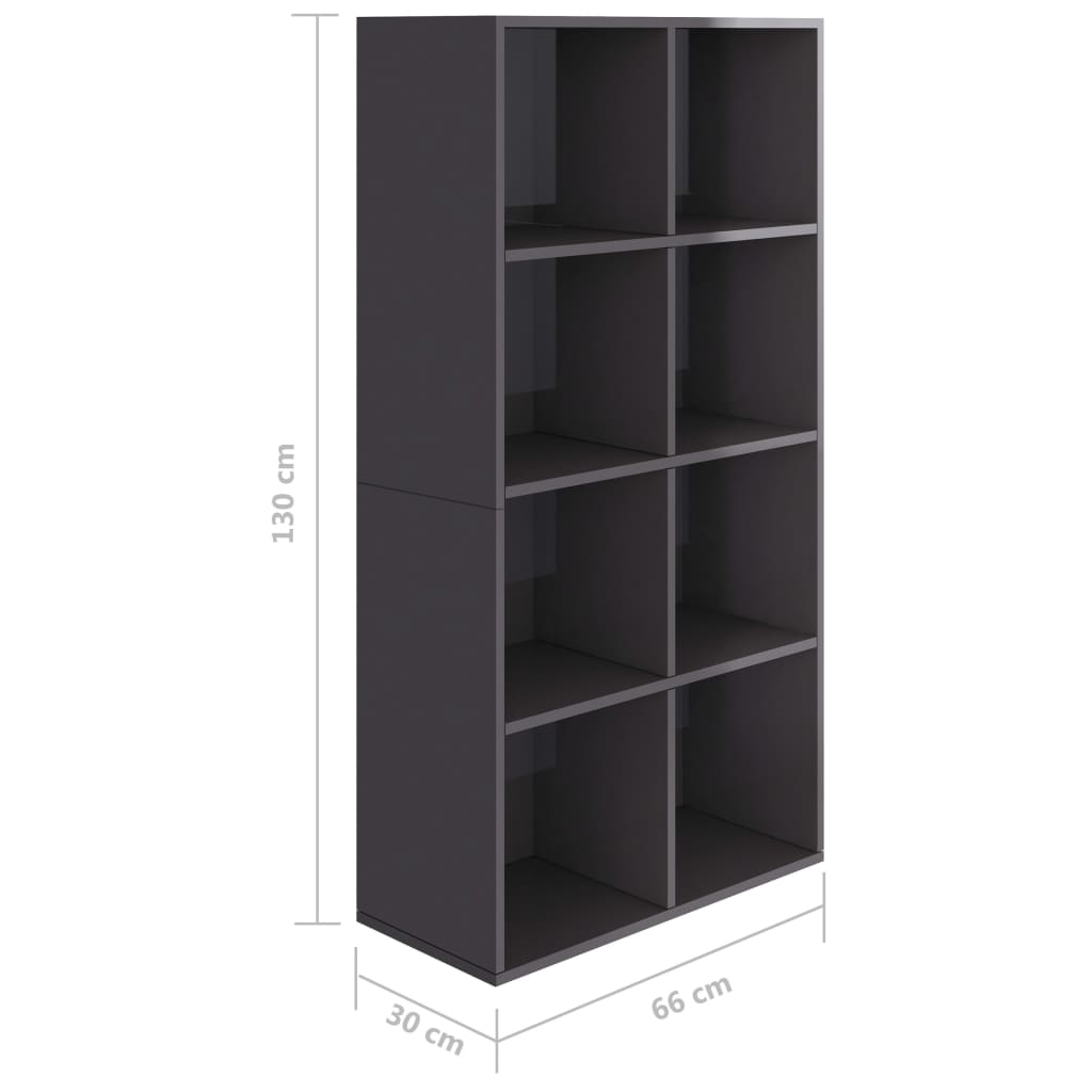  Knižnica/komoda, vysoký lesk, sivá 66x30x130 cm, drevotrieska