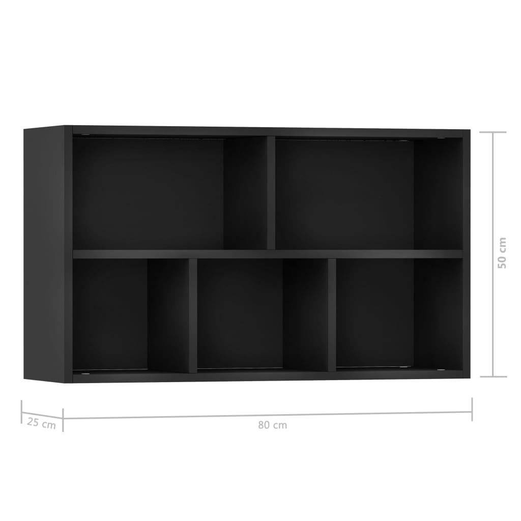 Fekete szerelt fa könyv-/tálalószekrény 50 x 25 x 80 cm 