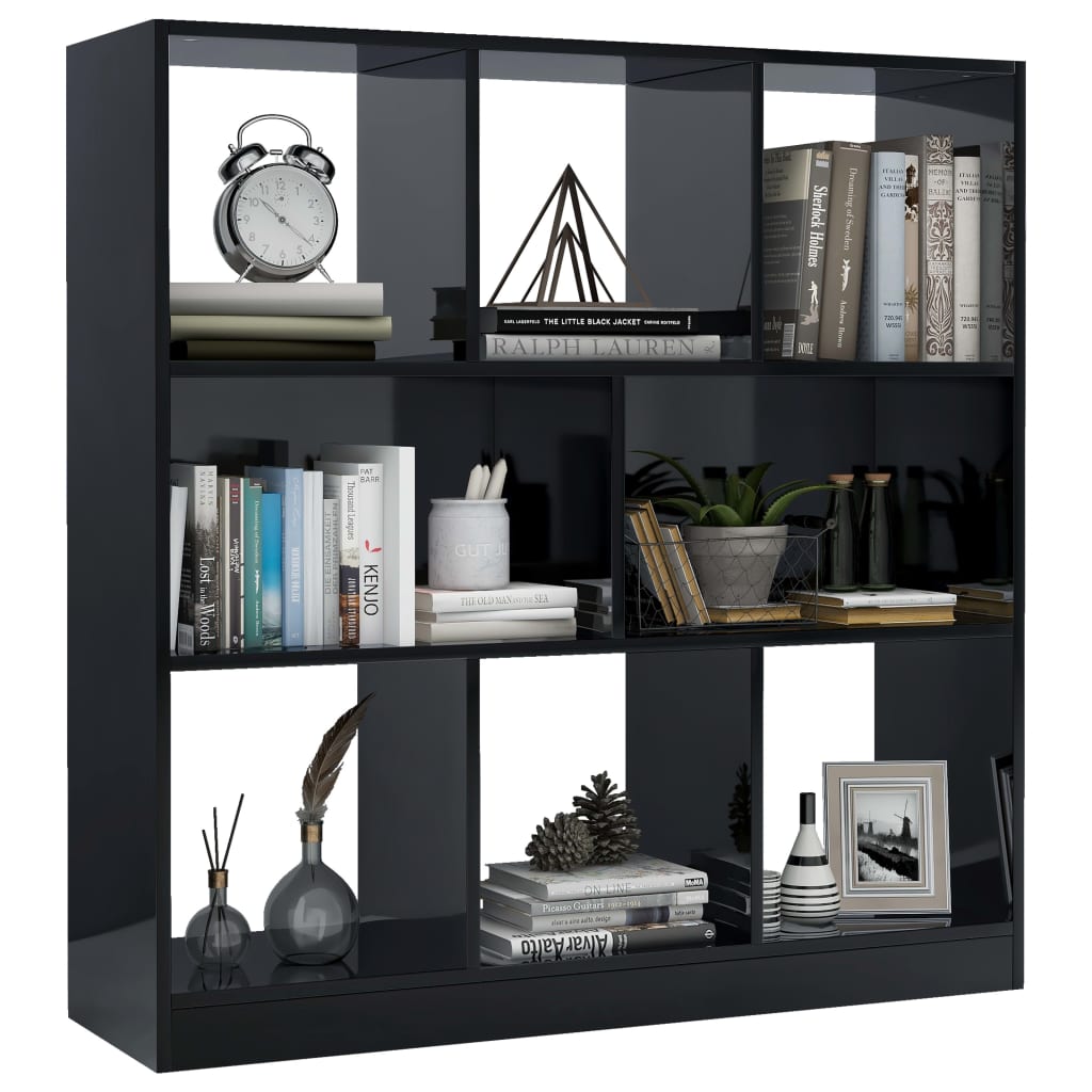 vidaXL Book Cabinet High Gloss Black 97.5x29.5x100 cm Engineered Wood