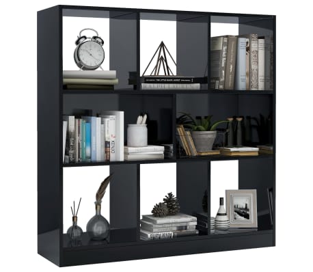 vidaXL Book Cabinet High Gloss Black 97.5x29.5x100 cm Engineered Wood