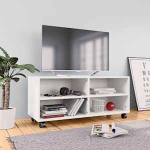 TV stolek s kolečky bílý 90 x 35 x 35 cm kompozitní dřevo - obrázek 1