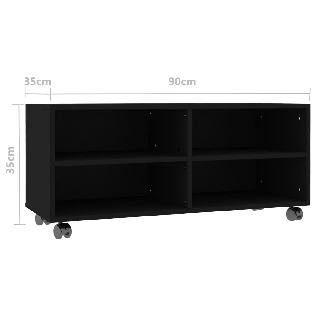 Fekete forgácslap TV-szekrény görgőkkel 90 x 35 x 35 cm 