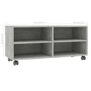 TV stolek s kolečky betonově šedý 90x35x35 cm kompozitní dřevo - obrázek 6