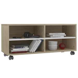 vidaXL TV Stand with Castors White and Sonoma Oak 35.4"x13.8"x13.8" Engineered Wood