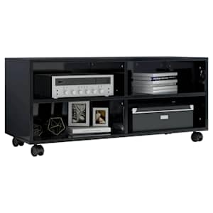 vidaXL Telev. spint. su rat., juodos sp., 90x35x35cm, MDP, lab. blizg.