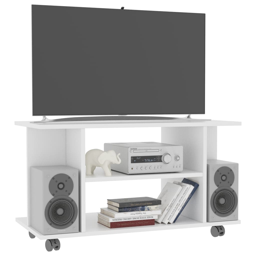 Fehér szerelt fa TV-szekrény görgőkkel 80 x 40 x 45 cm 